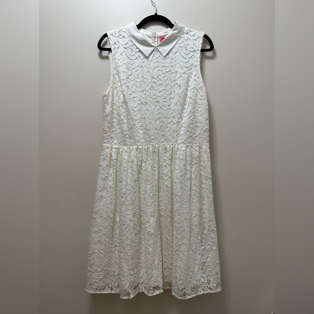 NWOT Betsey Johnson Lace Peter Pan Collar Dress Creme/White - 14